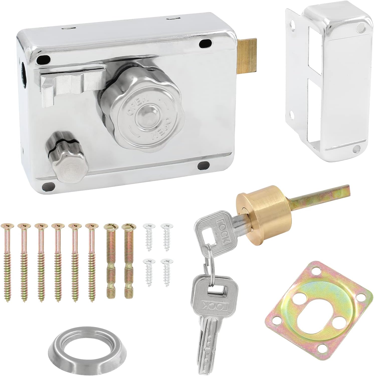 Home Safety Vertical Keyway Cylinder Deadbolt Rim Lock Set Exterior Door Gate Lock Anti-Theft Door Locks for Left Opened