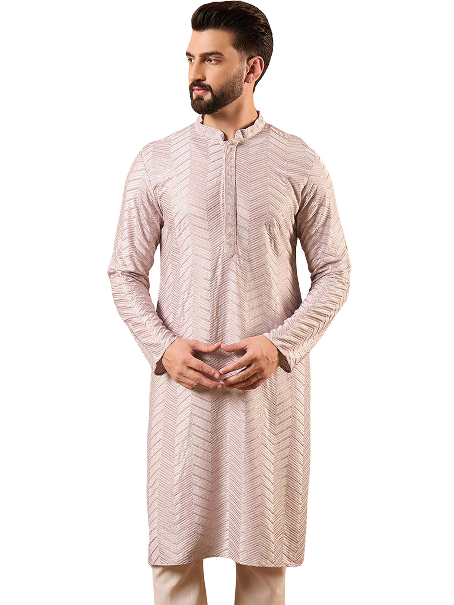 ethnic bay Men's Lavender Viscose Rayon Solid Embroidered Design Calf Length Kurta Set | Embroidered Design Kurtas Sets For Mens | Straight Fit Kurta's For Men-picture-32