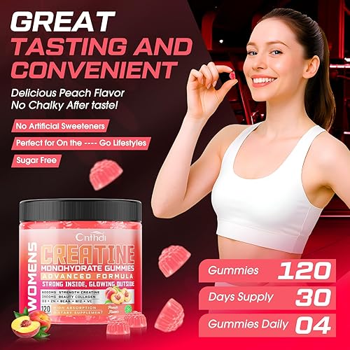 Miniatura 5 de Gomitas de creatina para mujeres, creatina monohidrato sin azúcar con colágeno, BCAA, vitamina C y B12 para músculos, energía y glúteos, suplementos