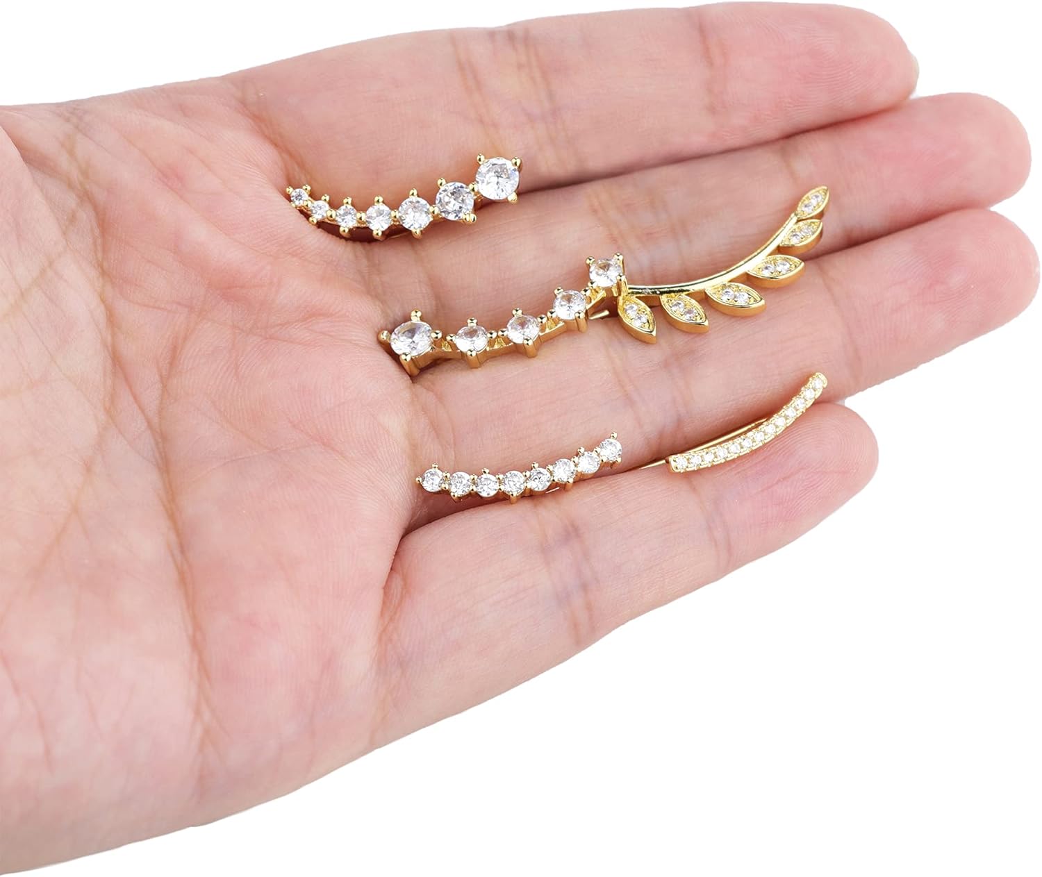 Vista 5 de FINREZIO 6 pares de aretes de aro escalador con circonita cúbica y flecha para mujer, Cobre, Circonia cúbica