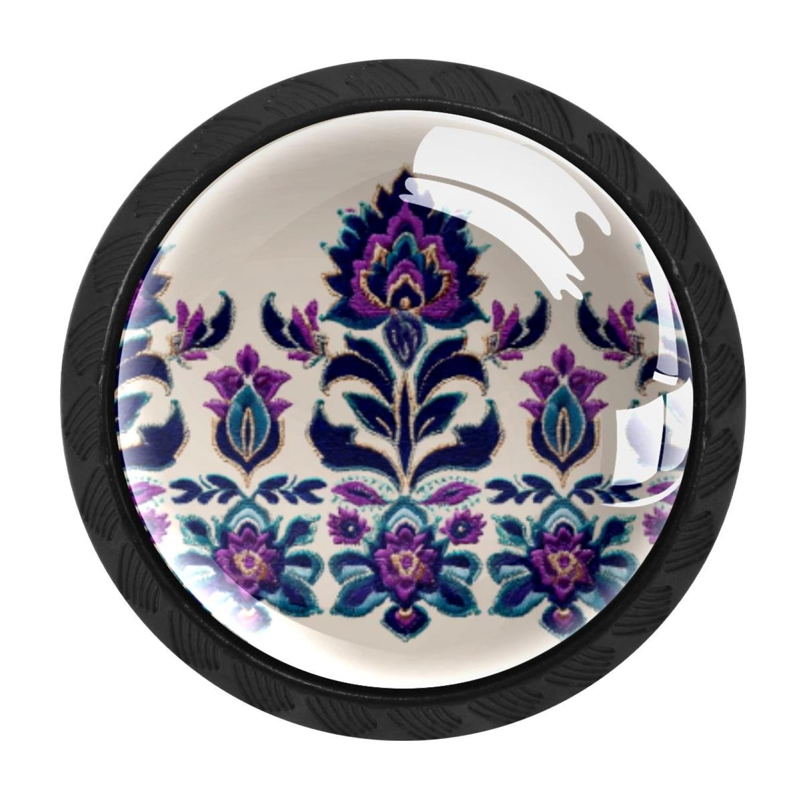 CHENZZZZ 4PCS Motifs African Boho Paisley Floral (11) Dresser Knob Round Glass Drawer Knobs Pulls Cabinet Handle for Home Kitchen Office Bathroom Wardrobe Cupboard