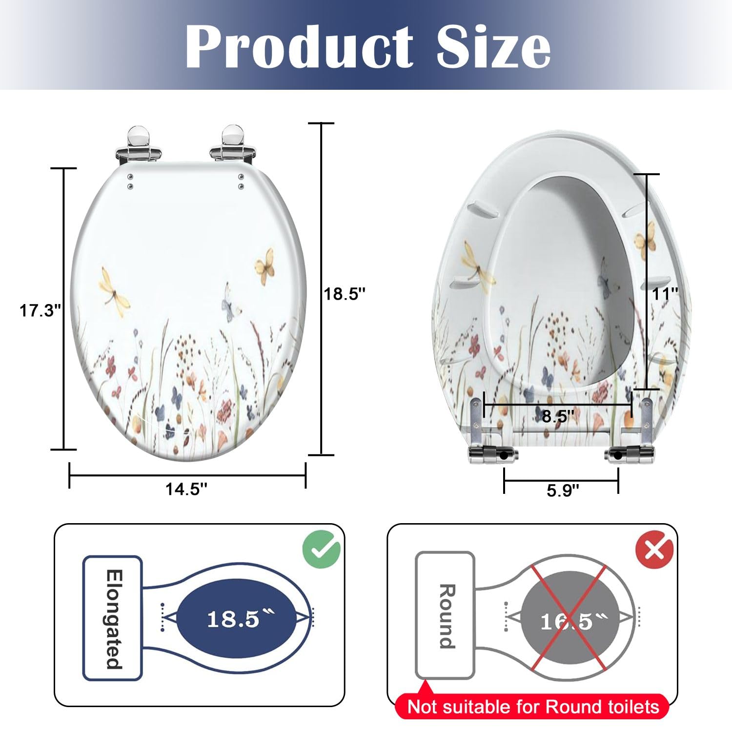 Resin Toilet Seat, Lavender Butterfly Pattern for Bathroom