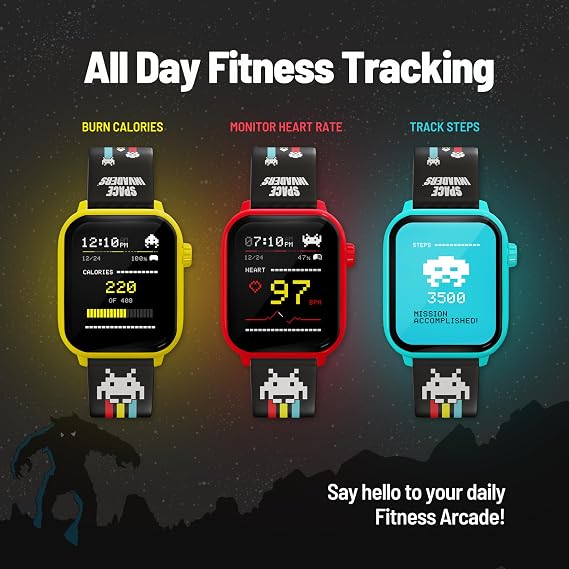 Space Invaders Retro Gaming Smart Watch, Selective Tech, Red