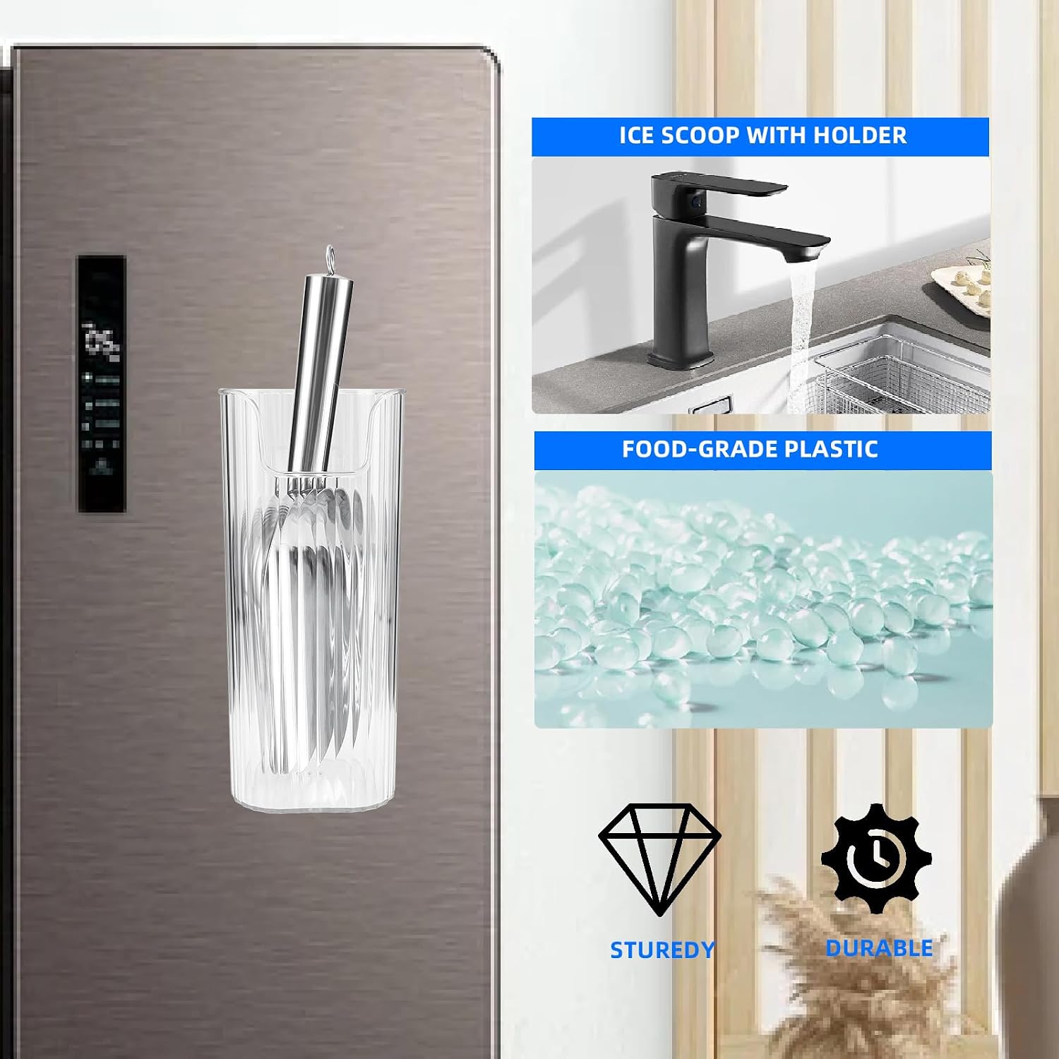 Stainless Steel Ice Scoop With Plastic Holder For Freezer and Ice Machine