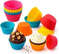 Formas de Silicone para Cupcake Multicor Sortidas Reutilizáveis Forno Air Fryer Conjunto com 12 Unidades ALENKO