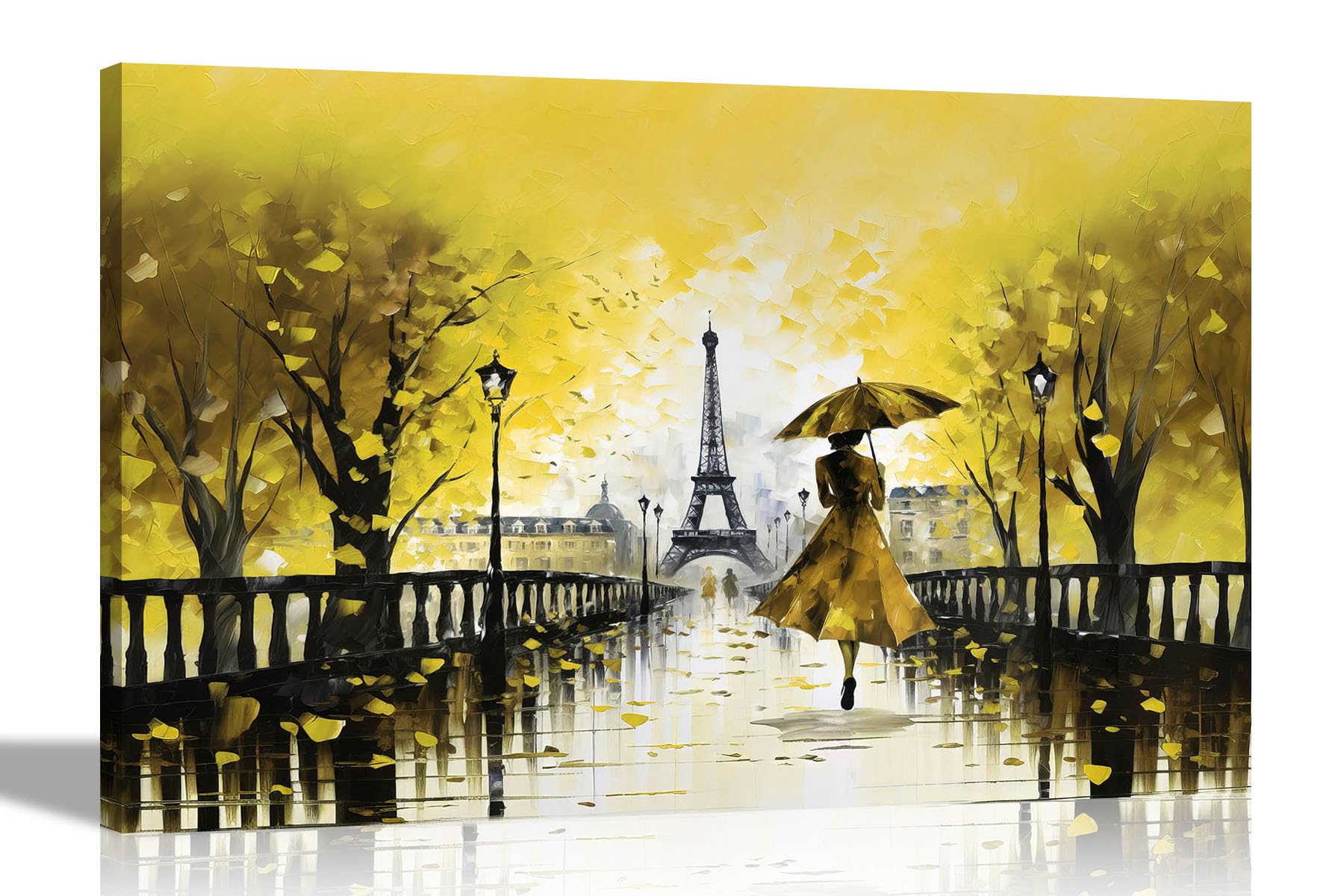 Artley Prints Yellow - Calm Of The Rain In Paris Canvas Wall Art Prints | Abstract City Pictures | Framed And Ready To Hang Contemporary Style 60 X 40Cm (24 X 16 Inches) A2