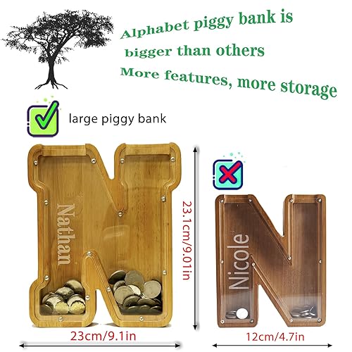 Vista 12 de Personalized Wooden Alphabet Piggy Bank-Kids Piggy Bank-Boys Girls Piggy Bank-Coin Piggy Bank-Bank-Can be Used as Christmas-Birthday Gift-Kids Gift