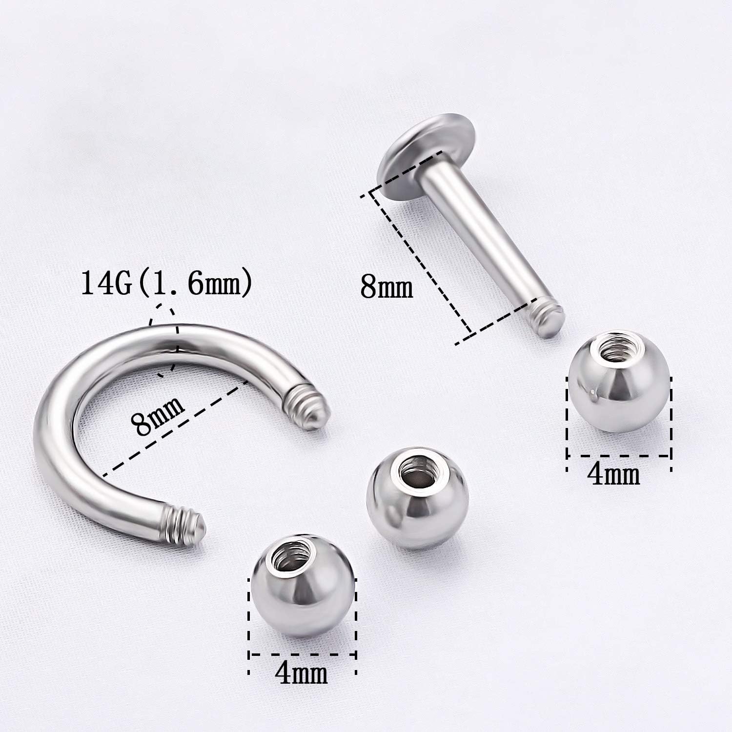 Miniatura 4 de Kridzisw 24 piezas 14G acero quirúrgico herradura nariz aros septum pezón lengua ombligo anillo piercing joyería para mujeres hombres 0315in 0394in