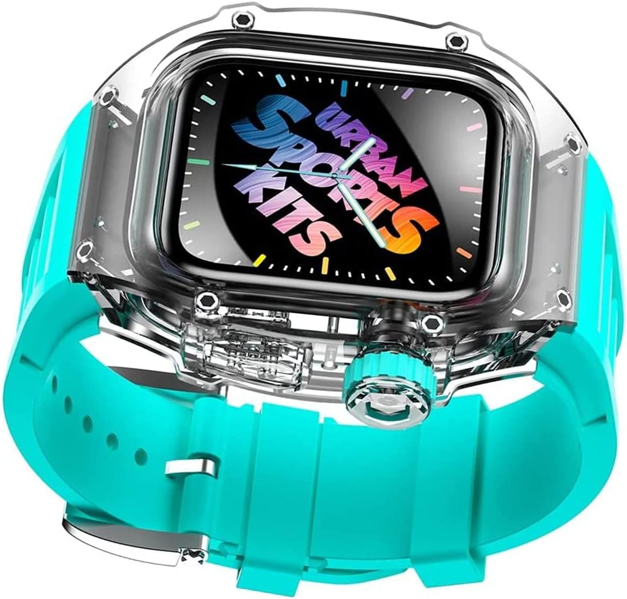 MSF TRADERS Kit de modificación de Lujo Transparente para Apple Watch Series 8 7 6 5 4 SE 45MM 44MM Correa Deportiva de Caucho fluorado (Color : Blue, Size : 44MM FOR 6/5/4/SE)