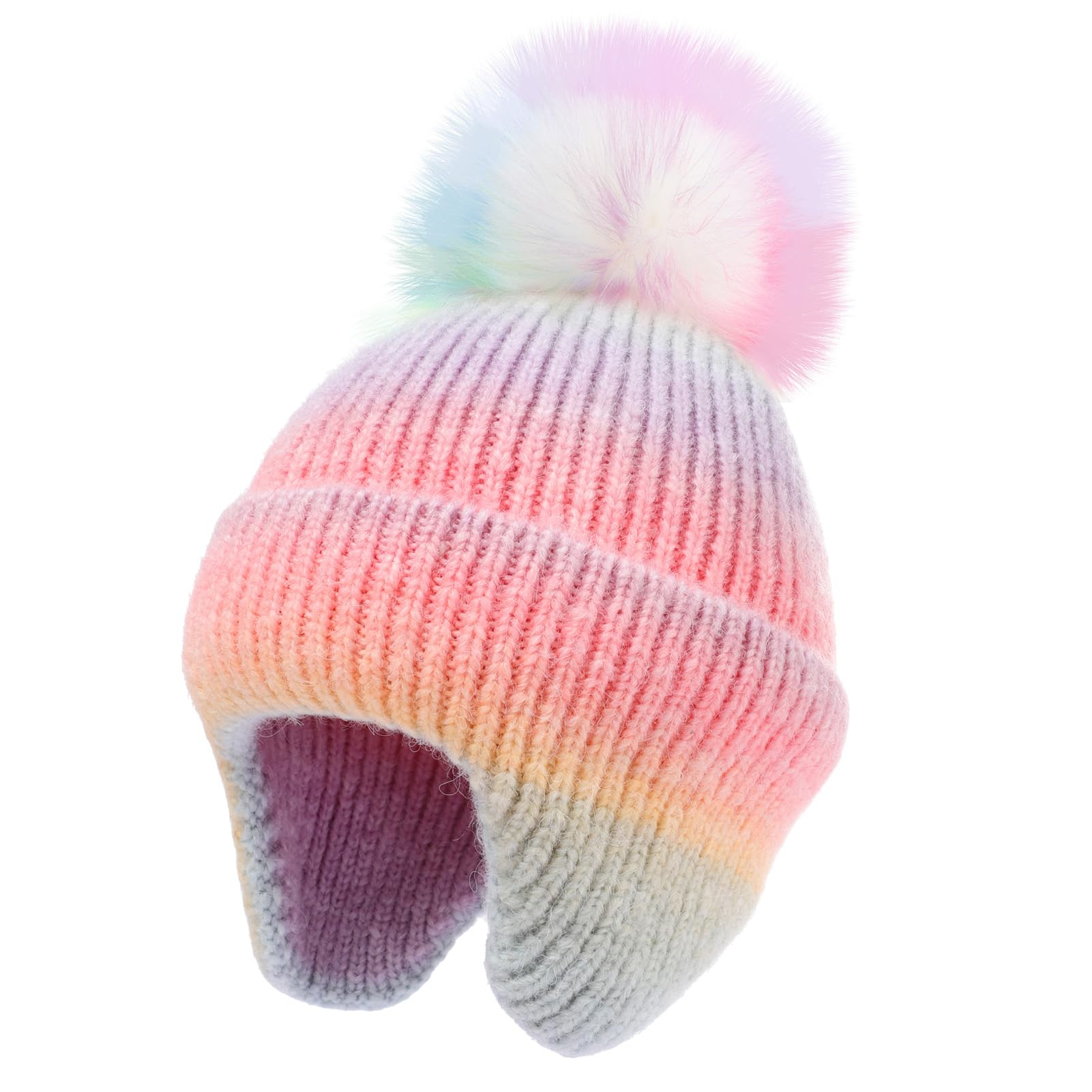 Kids Beanie Hat with Ear Flaps for Boys Girls Rainbow Tractor Knit Hats Outdoor Skull Snow Ski Cap Age 2-10
