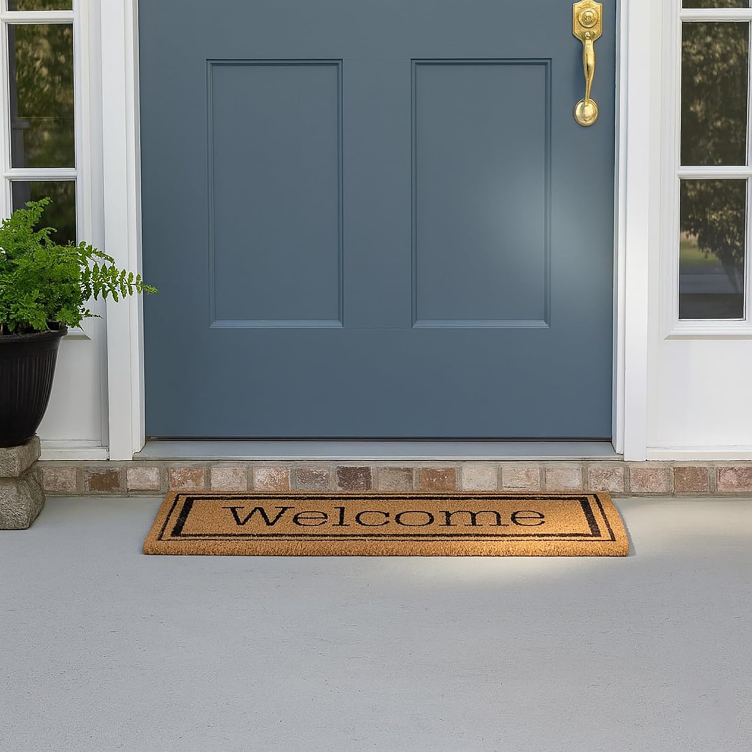EVIDECO French Home Goods Welcome 30x10 Long Sheltered Front Door Mat Coco Natural