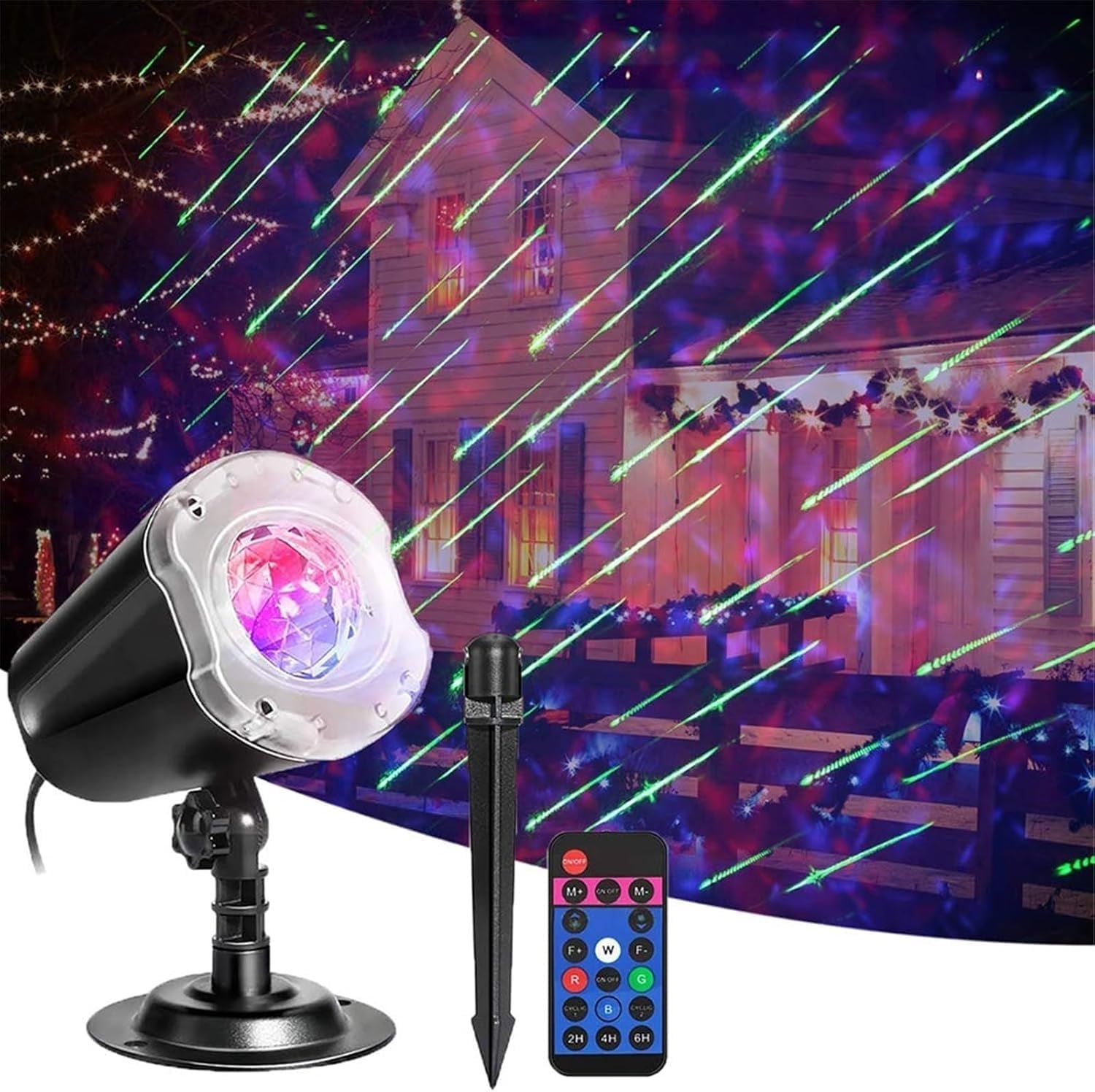 Christmas Meteor Projector - Green Meteor Shower Red Starry Outdoor Garden Light with Remote Control for Xmas Holiday Decoration New Year Party Show 12025AQ