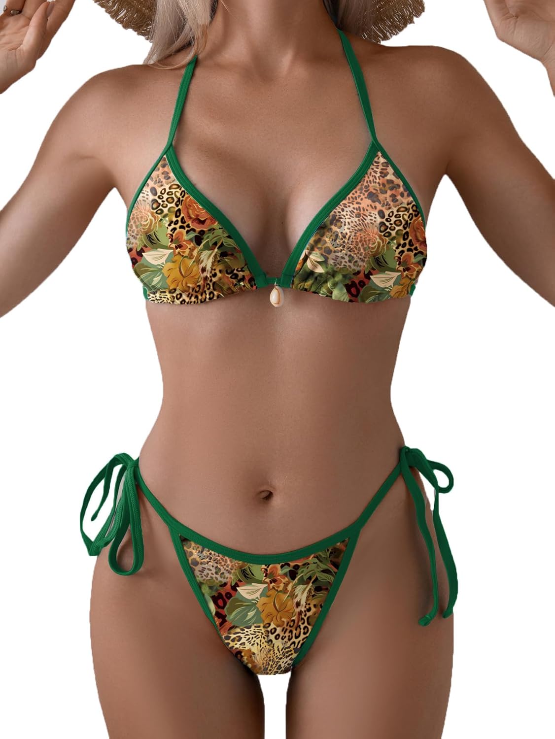 Fanuerg Womens Sexy Halter String Bikini Sets Triangle Top Two Piece Swimsuits Side Tie Cheeky Bathing Suit