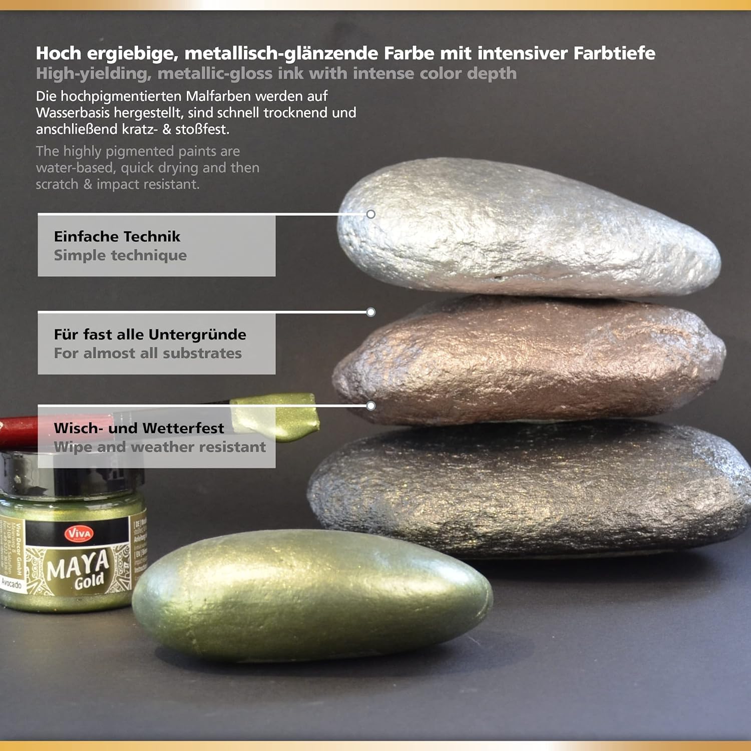 LM-Kreativ Maya Gold kit de 6 couleurs (Sweet Dreams) inclus un pinceau couleur chatoyante à effet métallique intense, décorative, couleur métallique