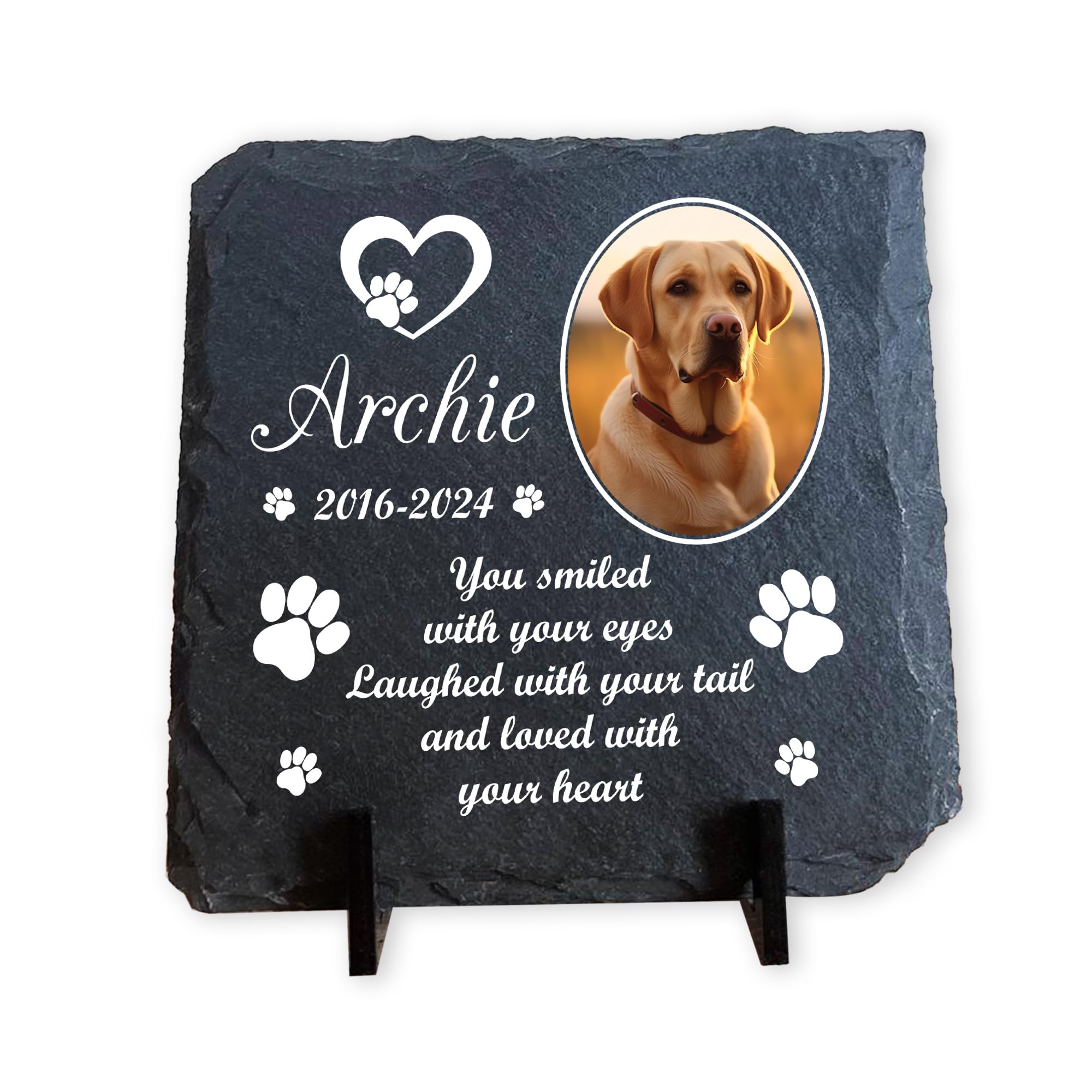 Red Ocean Personalised Pet Memorial Plaque With Photo Square Slate With Display Stand Memorial Plaque For Dog Cat Memorial Gifts Dog Memorial Gift Bereavement Gifts For Loss Of Dog Cat Pet
