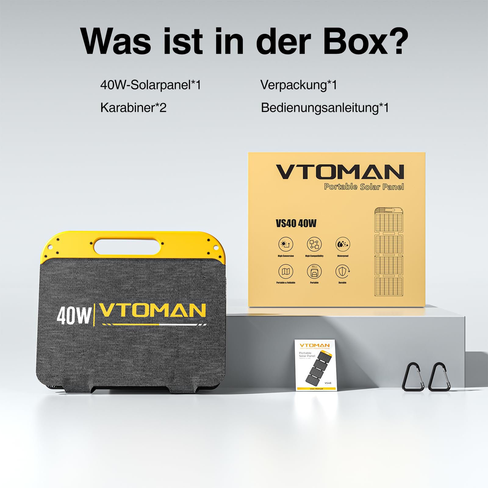VTOMAN VS40 Faltbares Solarladegerät 40W ETFE-Solarpanel, 25% Wirkungsgrad | IP67, Dual USB-A & USB-C (PD30W) Ausgang , leicht, 13,9V für Powerstation, Handy, Powerbank, Camping & Wandern