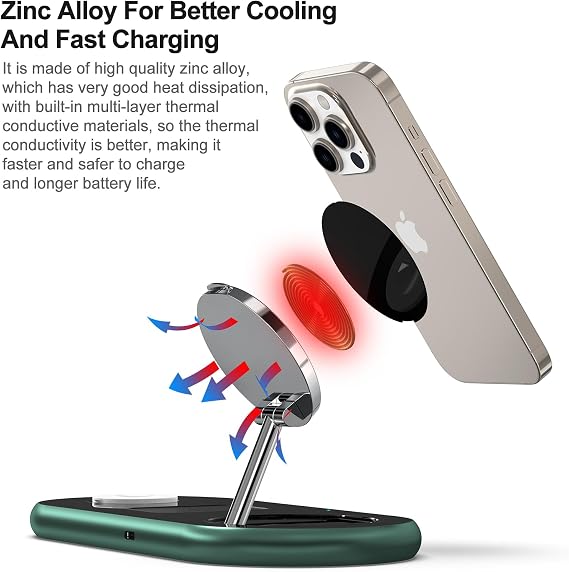 3 in 1 Charging Station for Apple Devices, Faster Mag-Safe Charger Stand, Magnetic Wireless Charger Station for iPhone 17 16 15 14 13 12 Pro Max Plus, Apple Watch iwacth & AirPods, (Alpine Green)