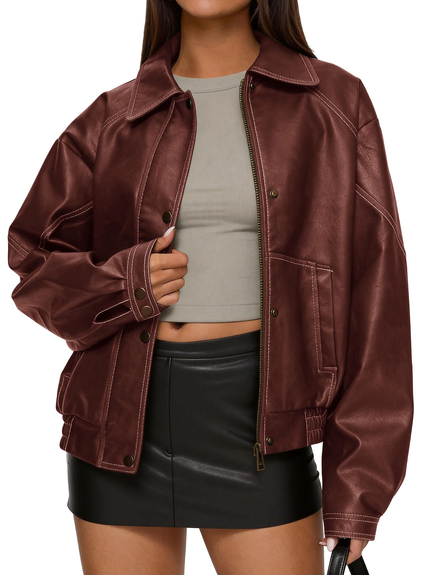 PRETTYGARDEN Womens Oversized Faux Leather Jacket Fall Winter Outfits