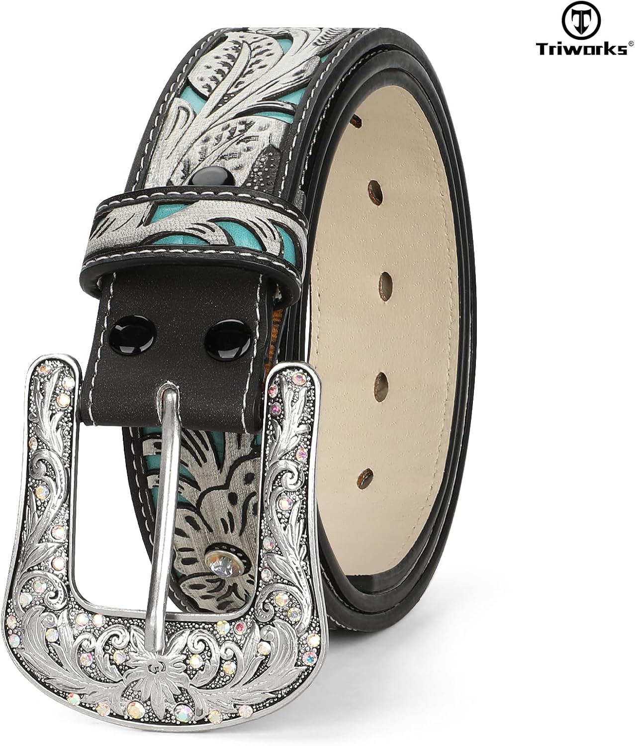 TRIWORKS Western Belts for Women Cowgirl,Cowboy Bling Country Turquoise Belts for Jeans Pants Dresses