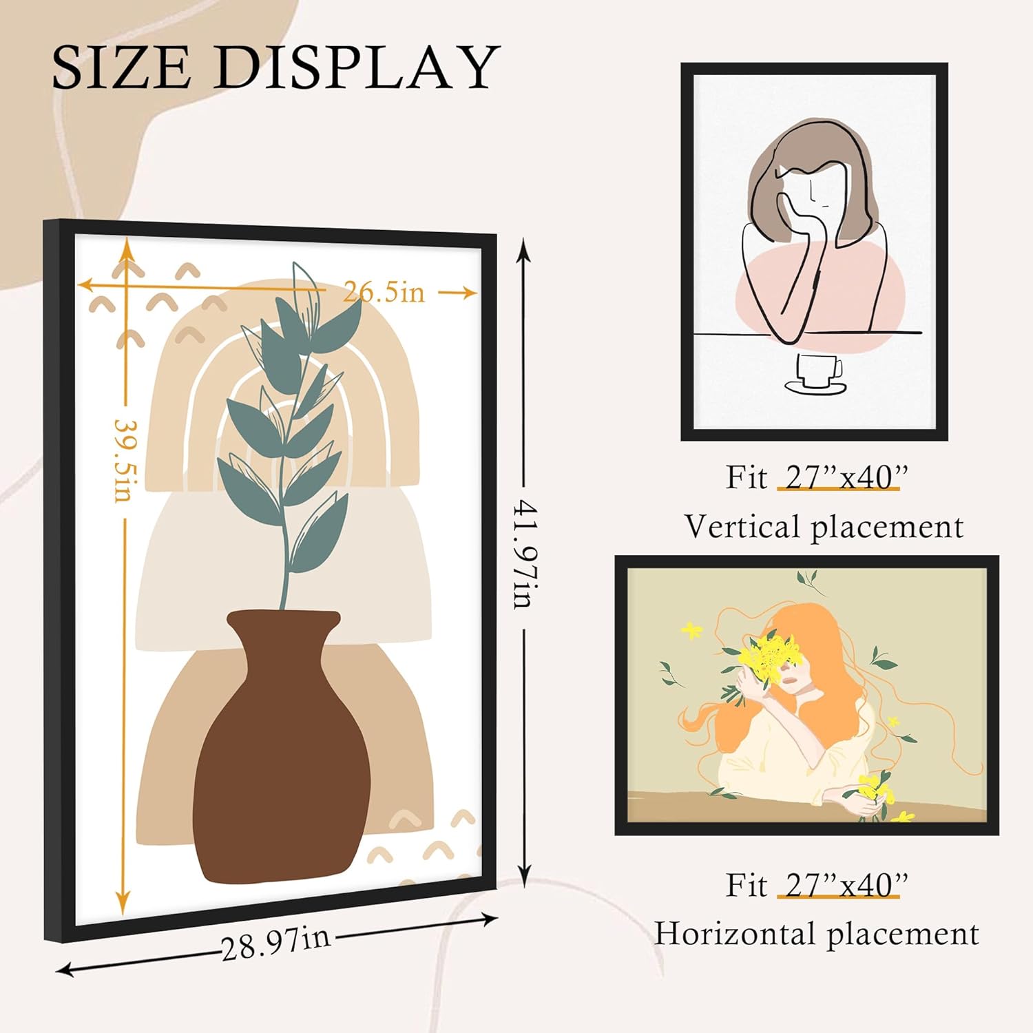 27x40 Inch Poster Frame 2 Pack, Engineered Wood Black Large Picture Frame for 27 x 40 in Photos, Movie Posters & Art Prints, 27 x 40 Poster Frame Horizontal or Vertical Wall Mounting