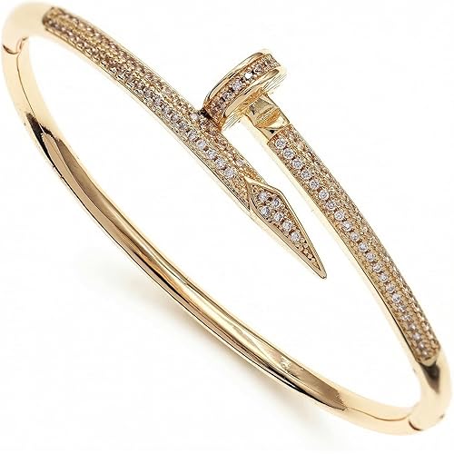 18K Gold Plated Nail and Snake Copper Bracelet for Women Dainty Jewelry Gift Perfect for Small/Petite/Medium Wrist Cuff Bangle