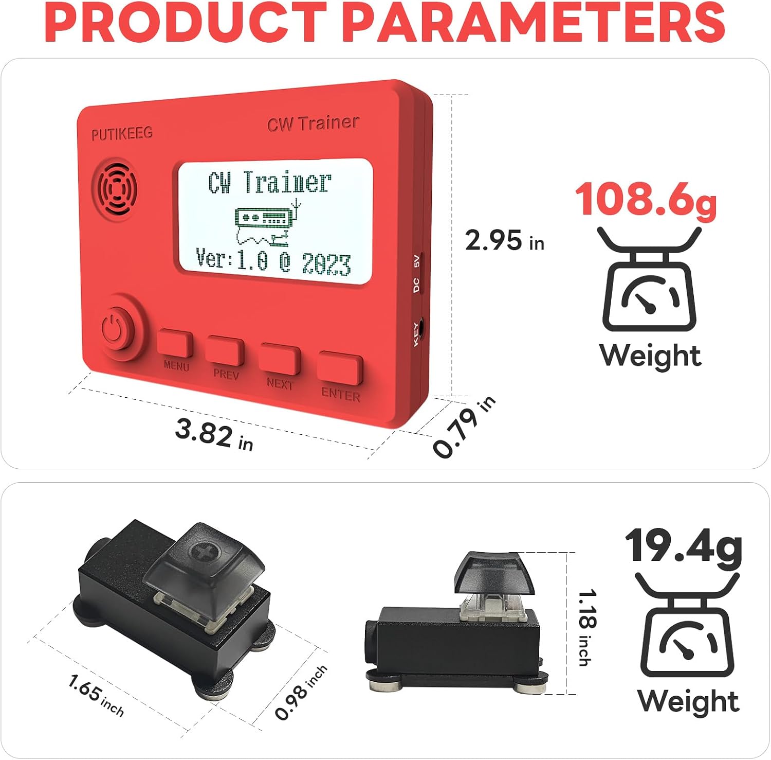 Morse Code Trainer Kit, HAM CW Trainer with CW Key, LCD CW Practice Device for Ham Ametuer