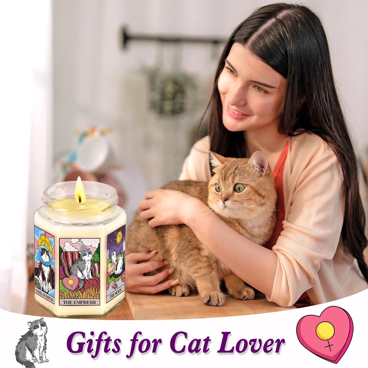 Gifts for Women-Best Friend Birthday Gift for Female-Astrology Gift for Friends-Witchy Gifts for Sister-Funny Candles for Her,Sister,Mom,BFF-Tarot Cat Lavender Candles-8oz Candle Jars