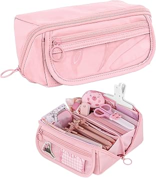 Large Capacity Pencil Case with 9 Compartments for Boys Girlscute Pencil Cases Multifunctional Pen Bag School Pencilcase Portable Pencil Case for School Office Supplies Pink