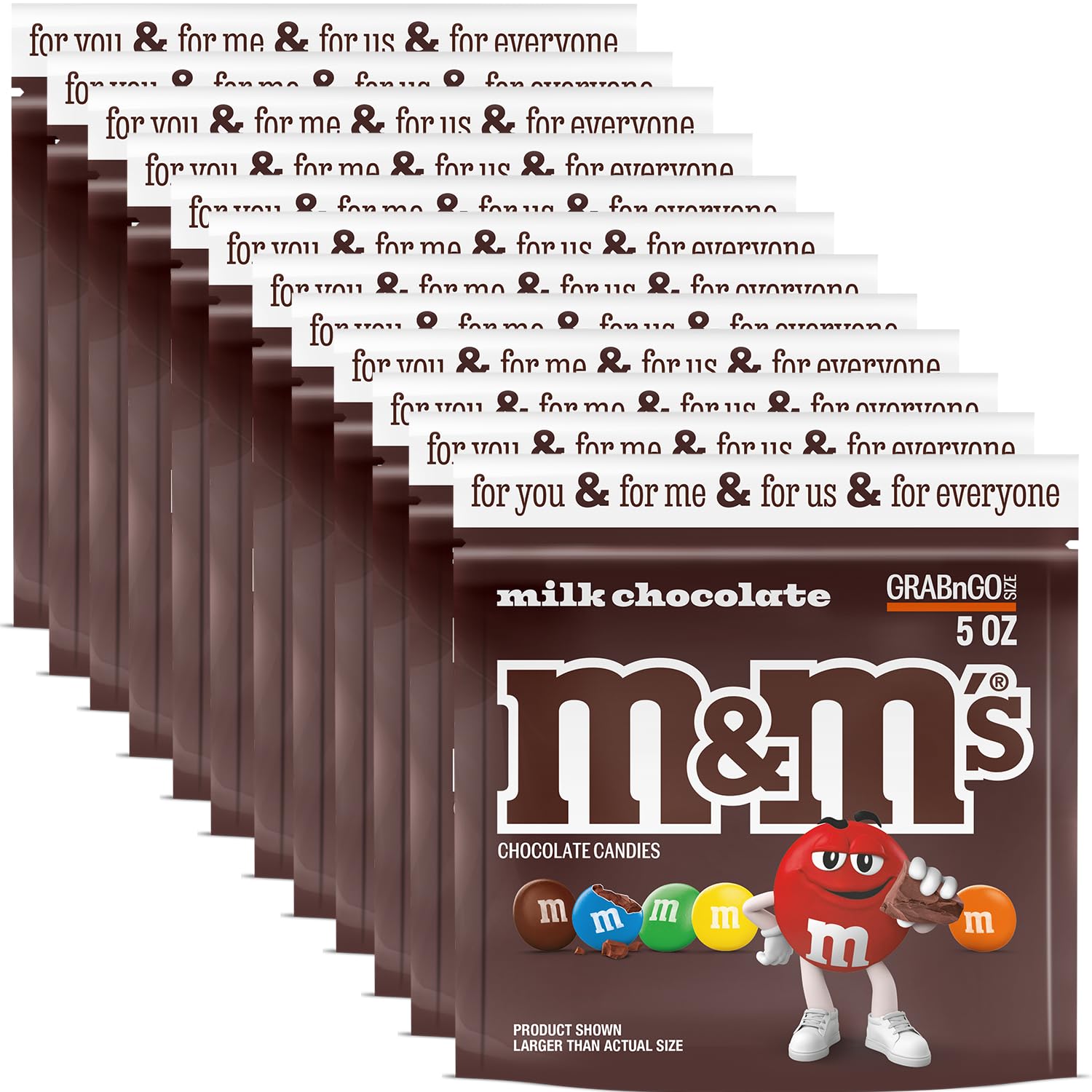 M&M'S Milk Chocolate Candy Bulk Pack – 5 oz Grab N Go Resealable Bags (Pack of 12), Party Size, Individually Wrapped Chocolate Snacks – Ideal for Office, Travel, Gifts, Candy Bowls, and Family Treats