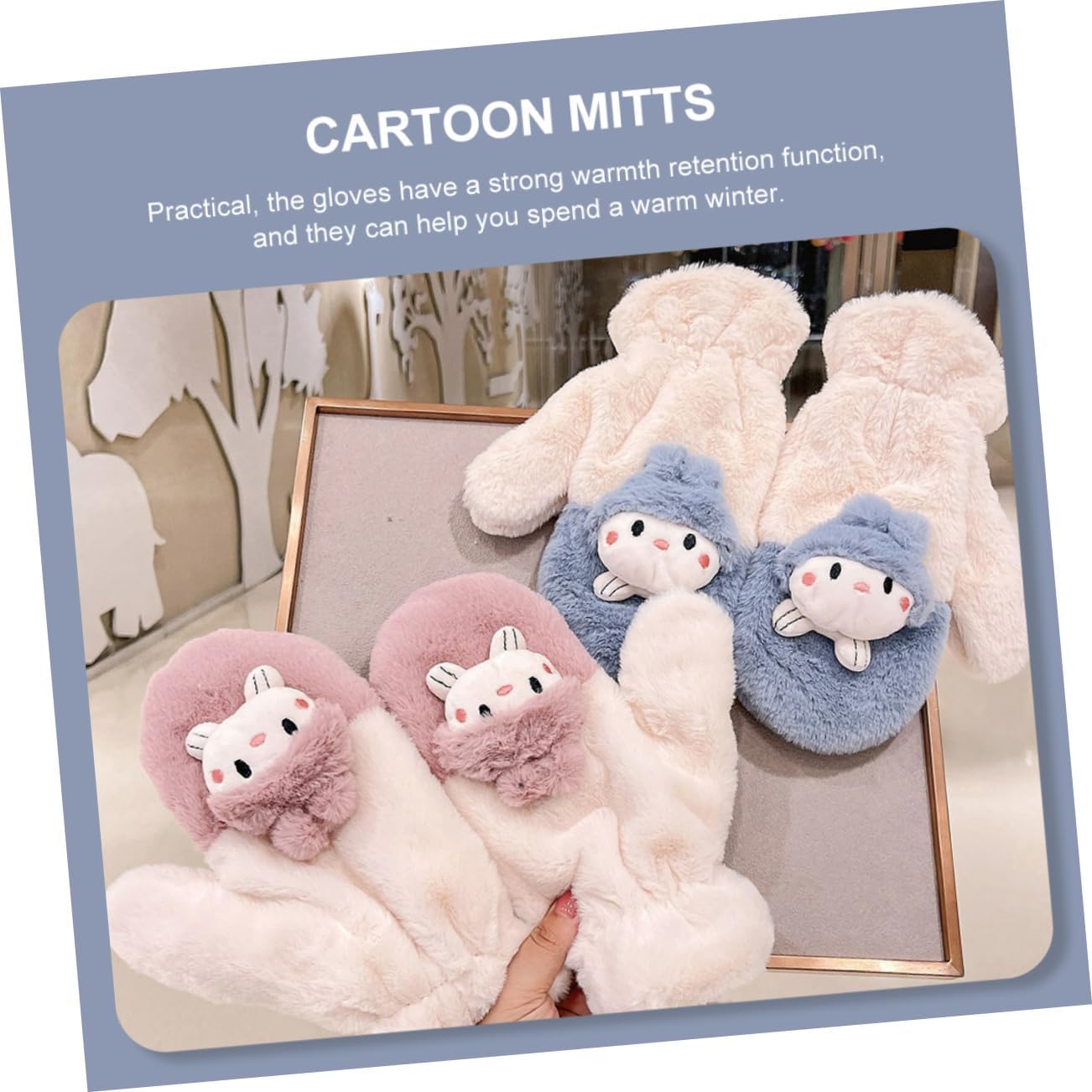 OUNONA 1pair Cartoon Gloves for Warming Hands Soft Mitts for Boys and Girls and Adults Cozy and Comfortable Hand Cover for Cold Weather