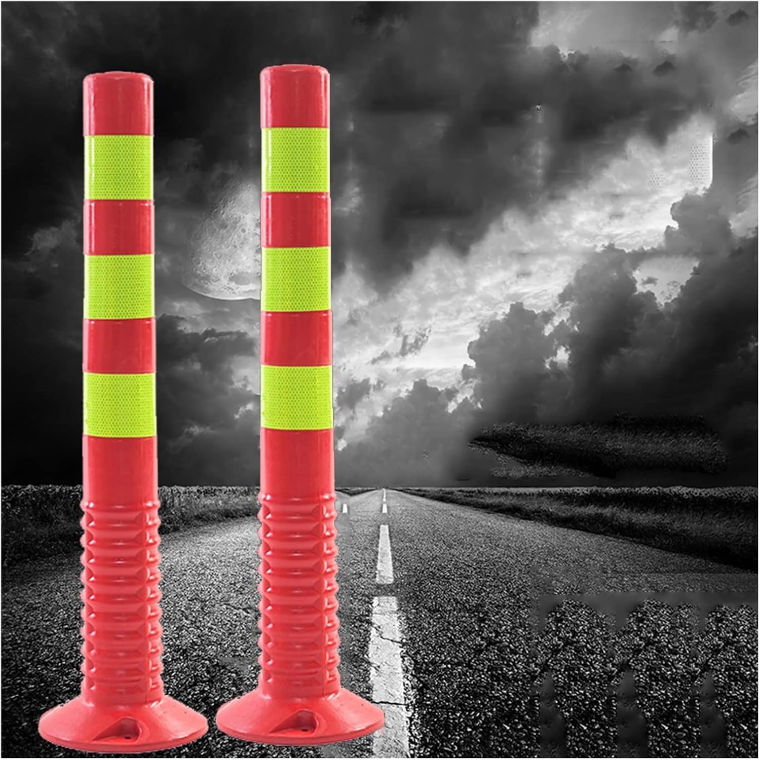 Bornes de stationnement en plastique jaune et rouge avec poteaux de sécurité | Pack de 4