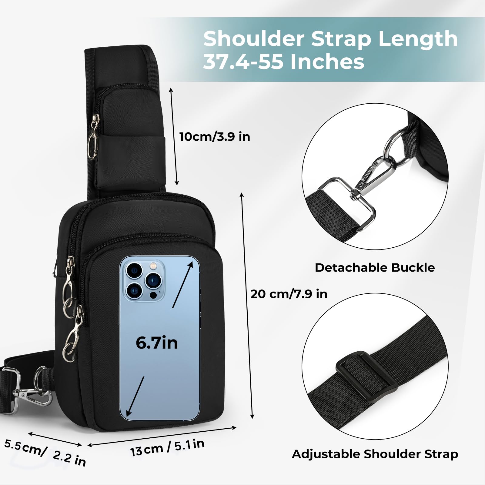 BROADREAM Borsa a tracolla, borsa a tracolla con cerniera antifurto, blocco RFID e resistente all'acqua, per viaggi, lavoro, sport