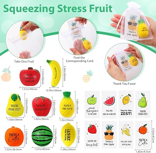 Miniatura 2 de Outus 24 juegos de bolas de frutas para el estrés con citas motivacionales, bolas de frutas para el estrés, juguetes con tarjetas inspiradoras,