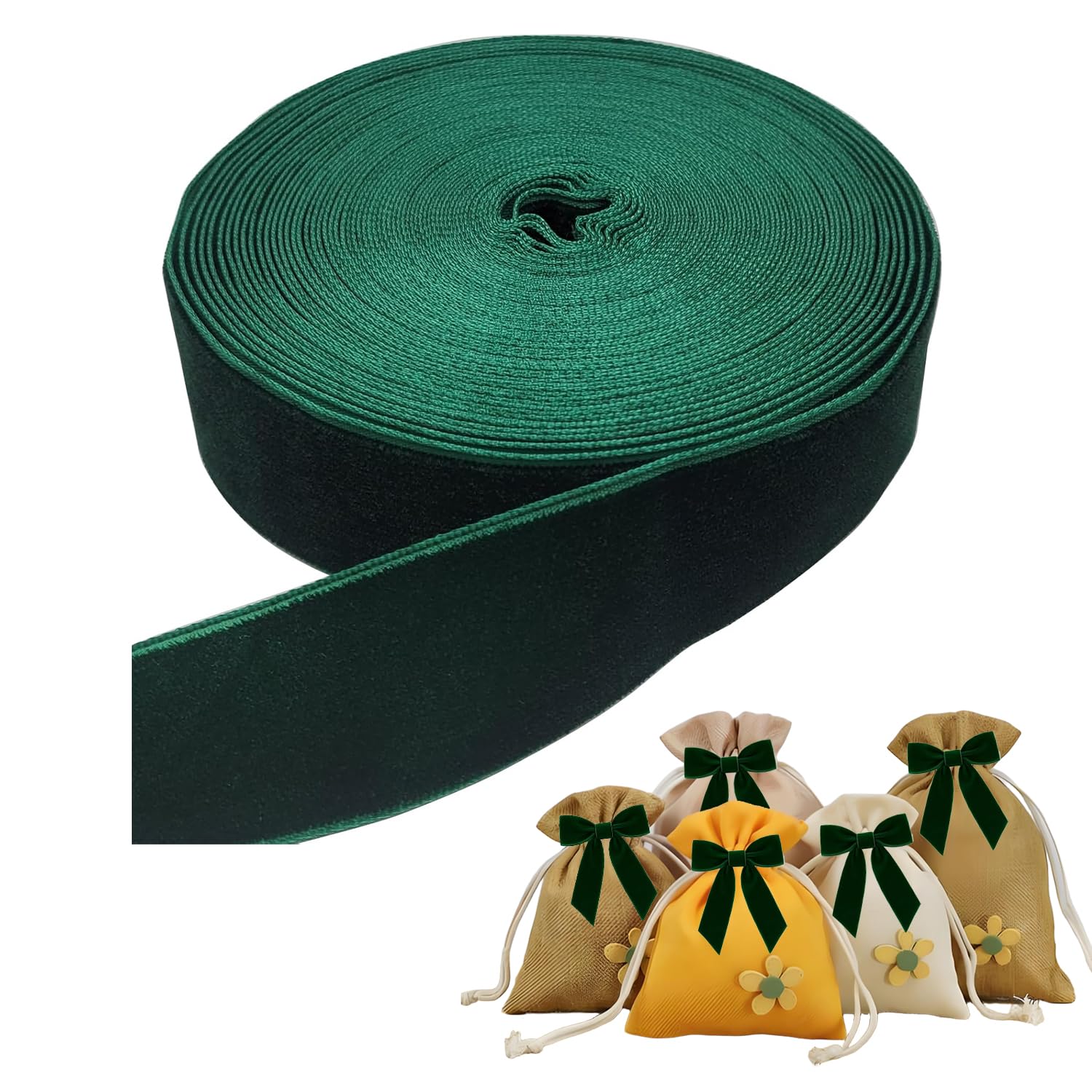 Dark Green Velvet Ribbon - 1 Inch (25mm) 10 Yards Single-Sided Vintage Ribbons Trim for Christmas Trees Decoration, Gifts Bouquet Wrapping, Wedding Party, Hair & Tree Bows, DIY Crafting