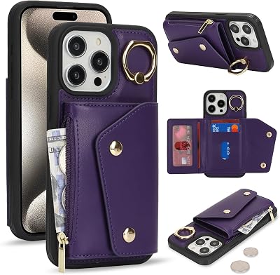 Cavor for iPhone 15 Pro Max Wallet Case with Card Holder, Dark Purple
