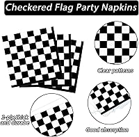 Vista 3 de 50 paquetes de servilletas de fiesta con bandera a cuadros en blanco y negro desechables, suministros de fiesta de cumpleaños de coche de carreras
