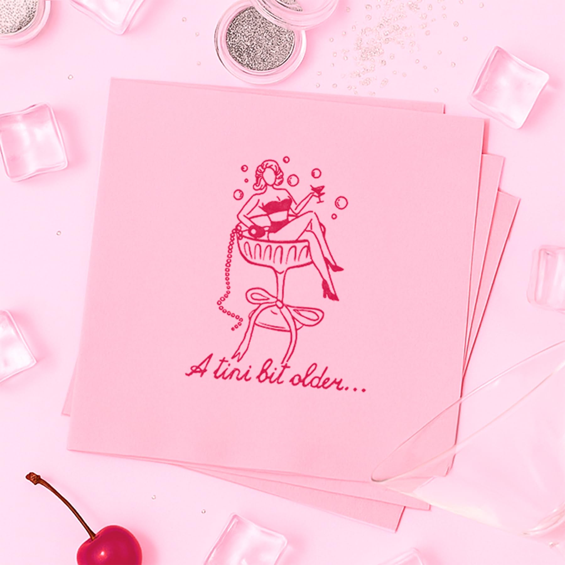 Pink Martini Cocktail Napkins,Bikinis and Martinis Bachelorette Party Decor, A Bride In A Tini Bit Party Supplies, Pack of 50ct