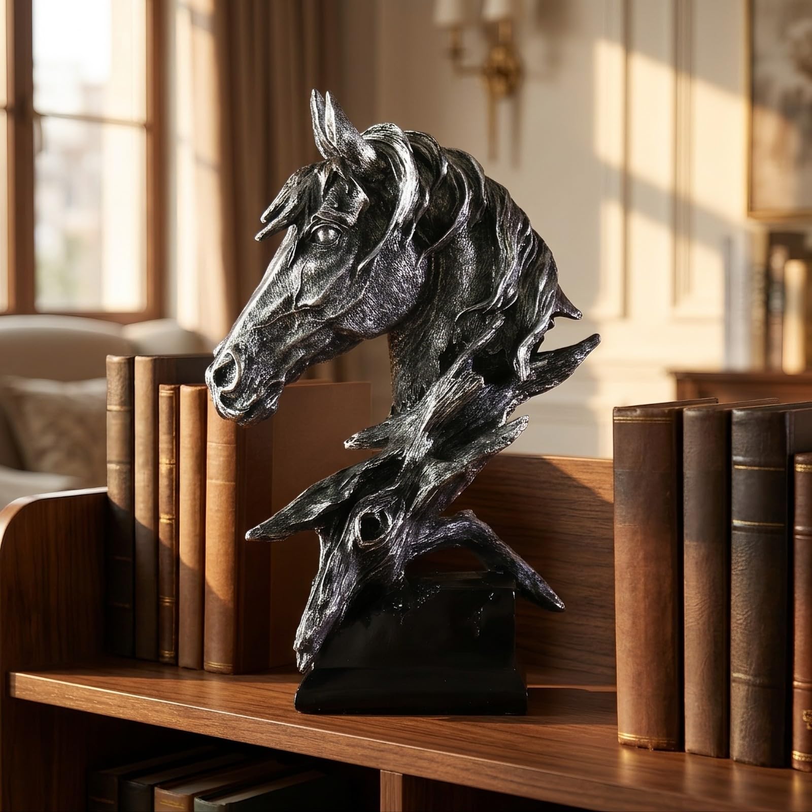Gralara Figurine | Détails Sculptés Réalistes, Buste Socle Rectangulaire, Équestre, Statute, pr Bureau, Bronze