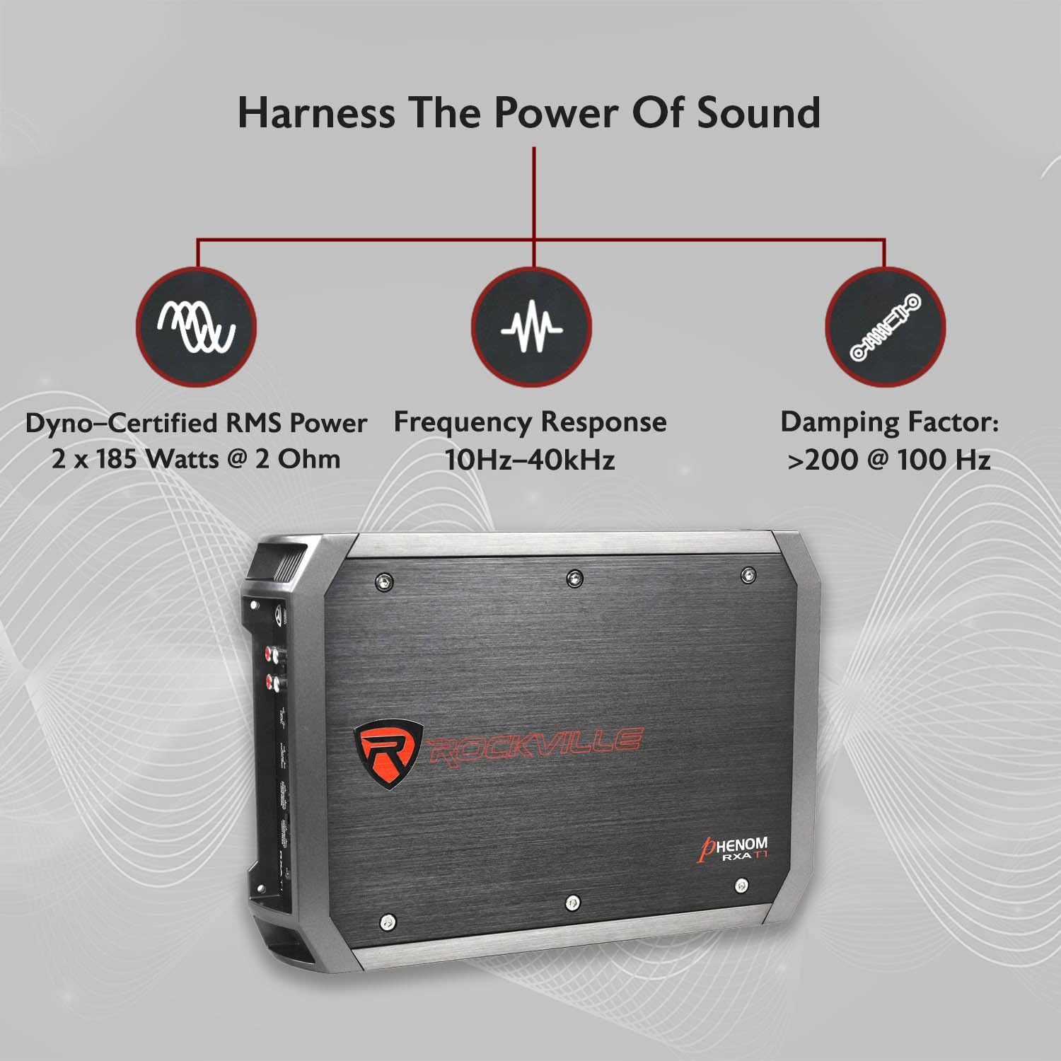 Rockville RXA-T1 1500W 2-Channel Car Amplifier, Dyno-Certified RMS, MOSFET Power, ELNA Capacitors, Class A/B, Perfect for Car Audio and Subwoofers