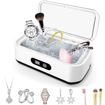 Ultrasonic Jewelry Cleaner, 48KHz Ultrasonic Cleaner Machine for Jewelry, 304 Stainless Steel 12oz Cleaning Pod for Glasses, Rings, Retainers, Watch Strap, Dentures