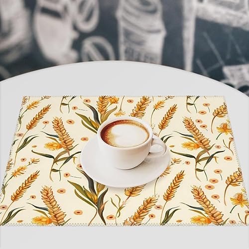 Miniatura 7 de Wheat Pattern Placemats Set of 6 Resistant Table Mats Washable Place Mats for Dinner Party Table Decoration