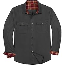 Alimens&Gentle Mens Flannel Shacket Cotton Regular Fit Holiday Outfit | Casual Classic Outfit Cotton Shacket Winter Warmth Family Party Outdoor Regular Fit Pocket Button Up
