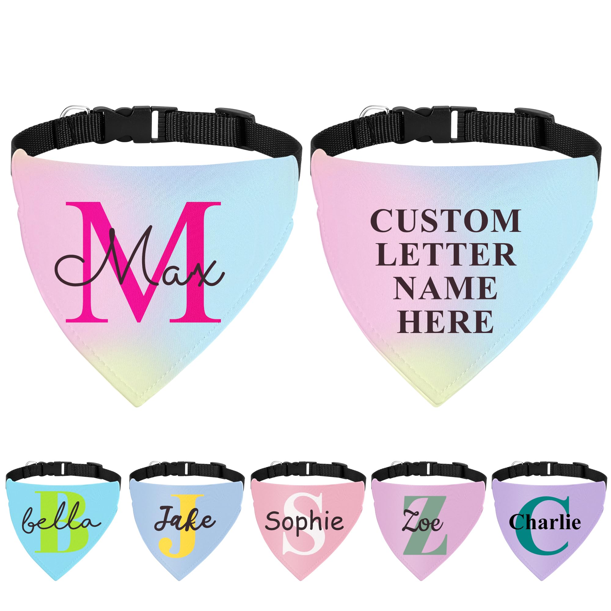 FAMIPAWS Personalized Dog Bandanas with Buckle Name Photo Logo Custom Neckwear Dog Scarf Triangle Bibs Kerchief Pet Costume Accessories for Small