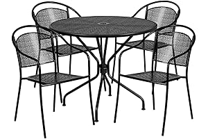 Contemporary Round Metal Patio Dining Set in Black by Flash Furniture