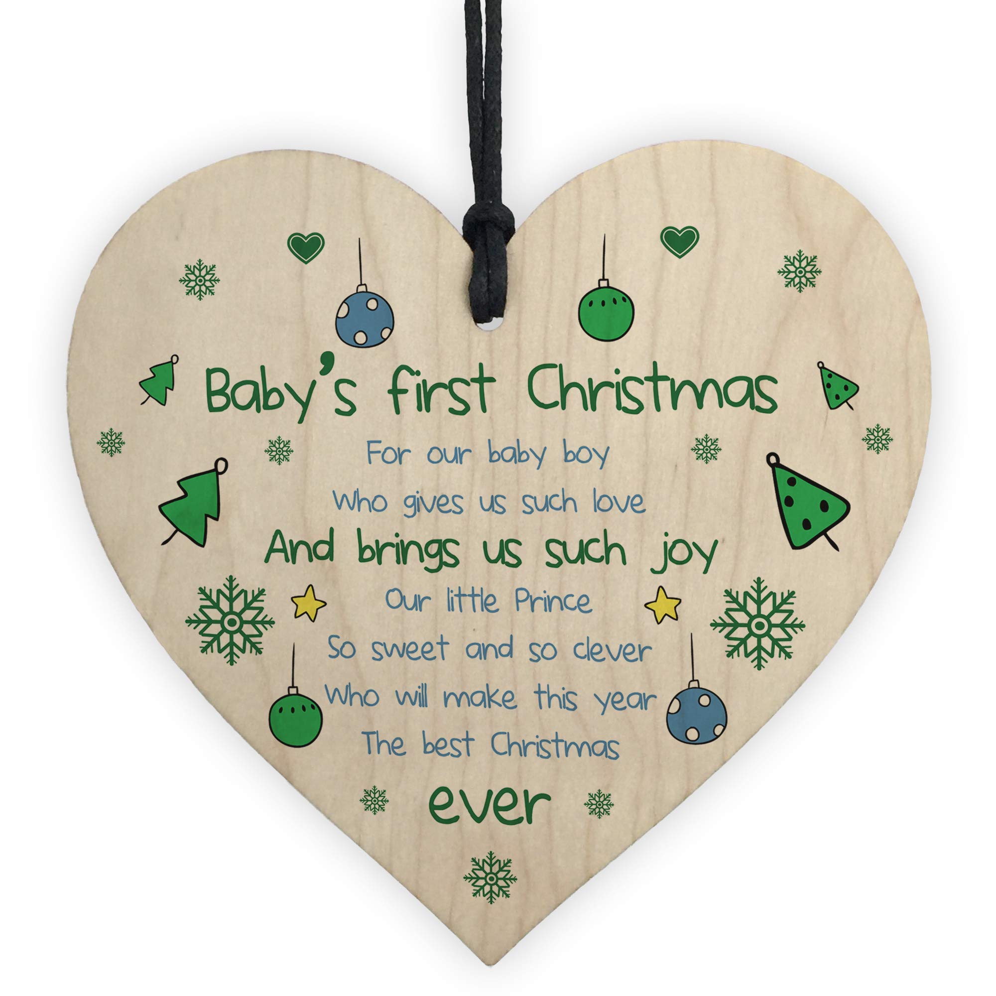 Red Ocean Newborn Baby First Christmas Wood Heart Tree Decoration Bauble Keepsake Gifts For Son