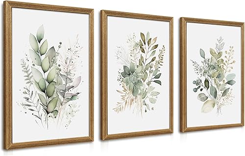 Miniatura 14 de WRFON Juego de 3 lienzos de flores silvestres para pared, impresiones florales botánicas sin marco, lienzo de flores de prado para sala de estar,