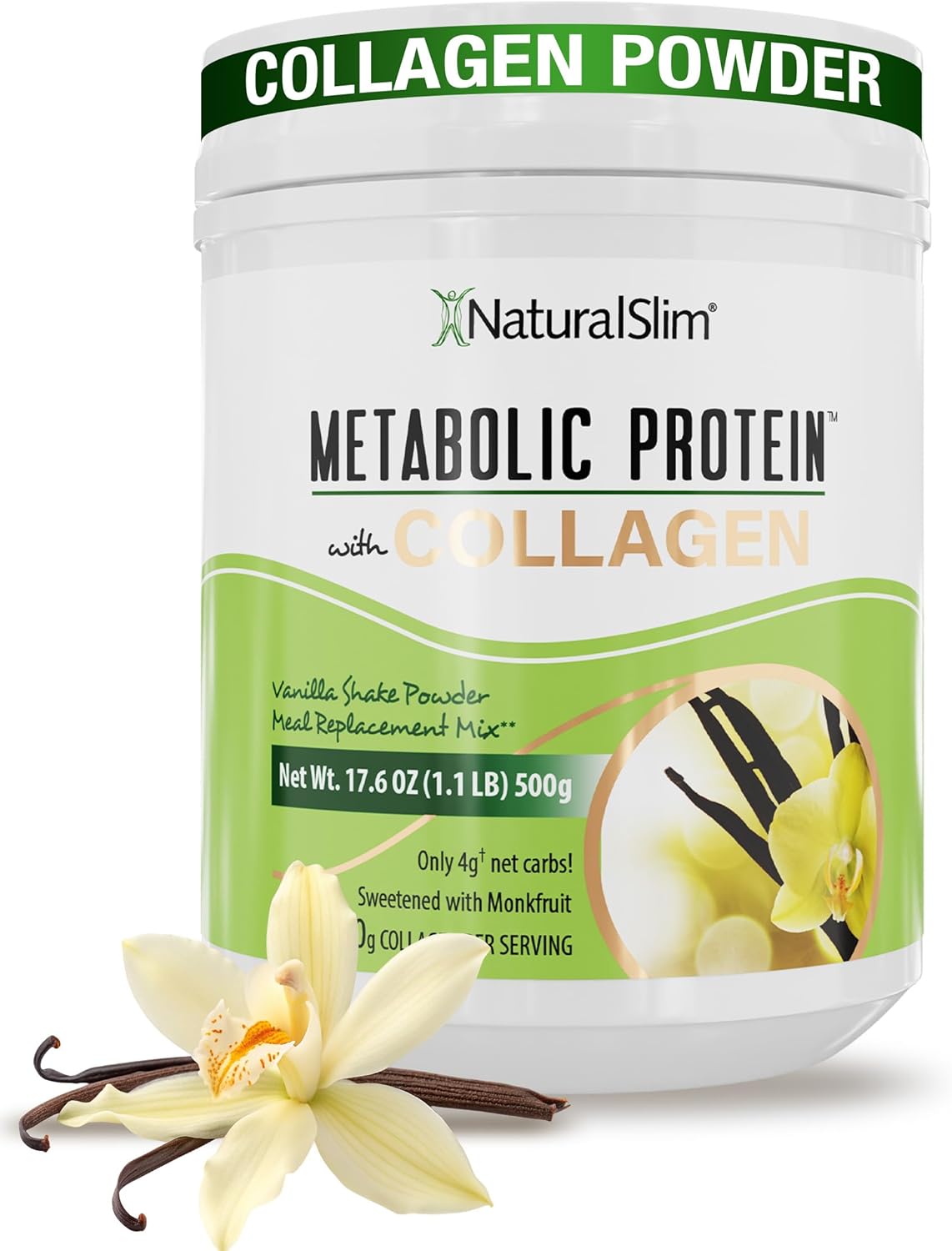 NaturalSlim Metabolic Protein Powder with Collagen, whey protein powder shake, Hydrolyzed Collagen with L-Glutamine for Metabolic Support, Digestion, Skin, Joints & Muscle, Low Carb 17.06 oz Vanilla