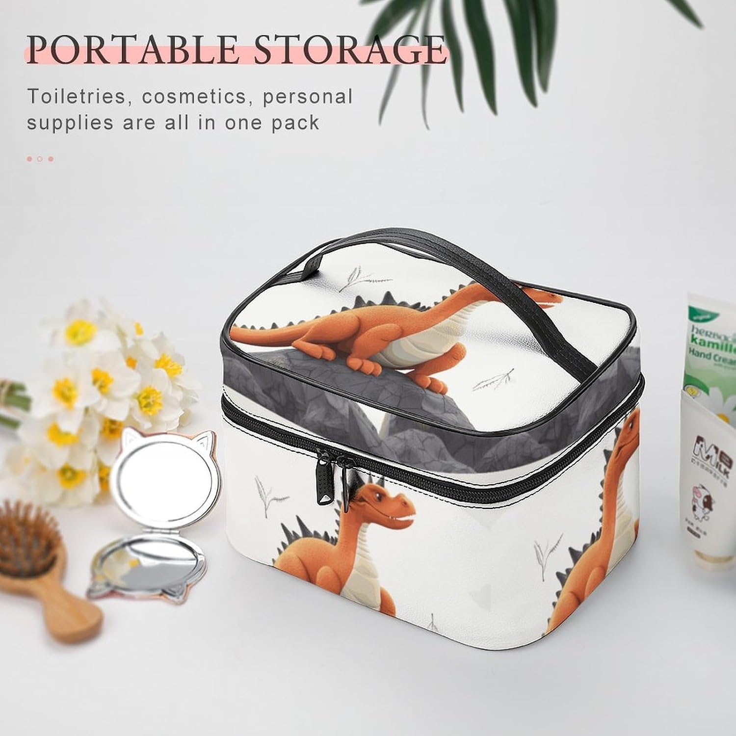 Travel Makeup Bag Portable Large Cosmetic Bag with Handle And Compartment image 5