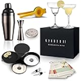 USEEKRIL Margarita Kit - Set of 2 Margarita Glasses (8.5oz), 3-Tier Salt Rimmer, Stainless Cocktail Shaker & Jigger, Coasters，Cocktails Cards，Citrus Squeezer and More - Margarita Kit Gift Set