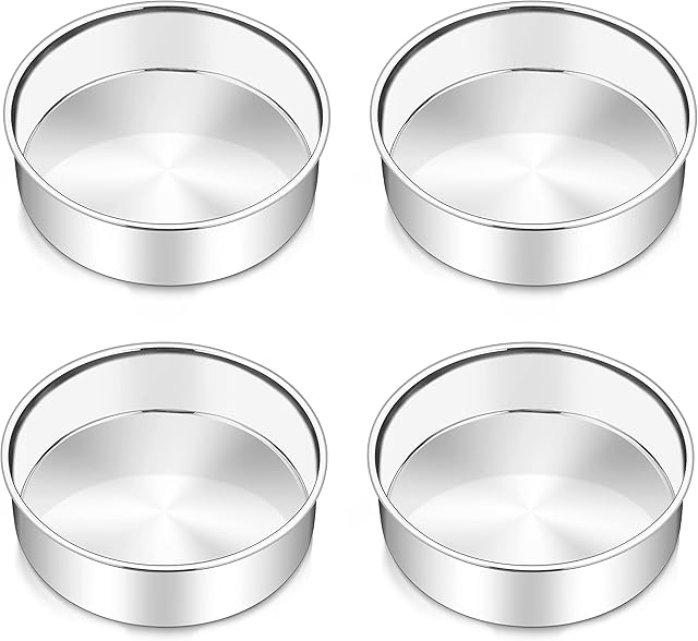 6 Inch Cake Tin, Joyfair Stainless Steel Round Cake Mould Tin Set of 4, Layer Cake Baking Pans for Birthday/Christmas, One-Piece Molding & Straight Side, Mirror Finish & Dishwasher Safe (16cm)